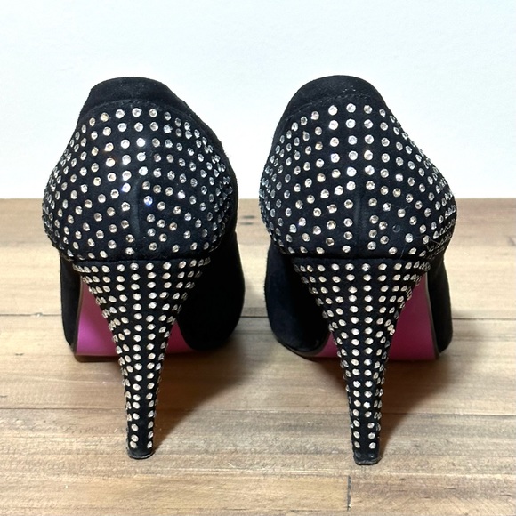 Barbie x Town Shoes black suede leather and sequin pink bottom heels - Picture 7 of 8